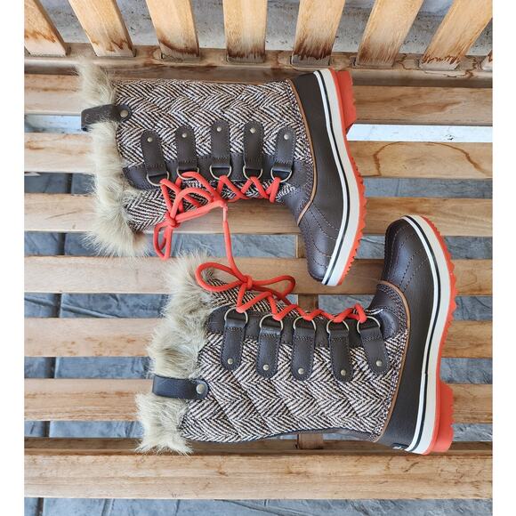 Sorel Tofino Tall Herringbone Fur Winter Boots Women SZ 6 - Picture 2 of 7